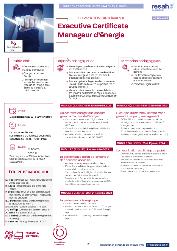 Executive Certificate Manageur D Energie